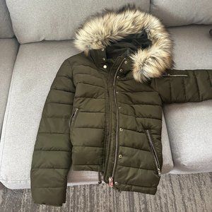 Topshop bomber jacket with faux fur lined hood